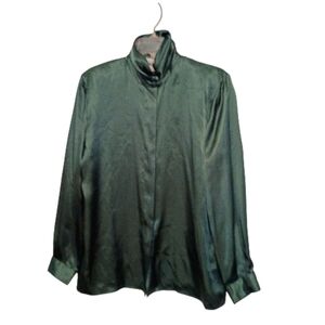 Leslie Fay - Vintage Elegant Green High Neck Blouse - Size 12